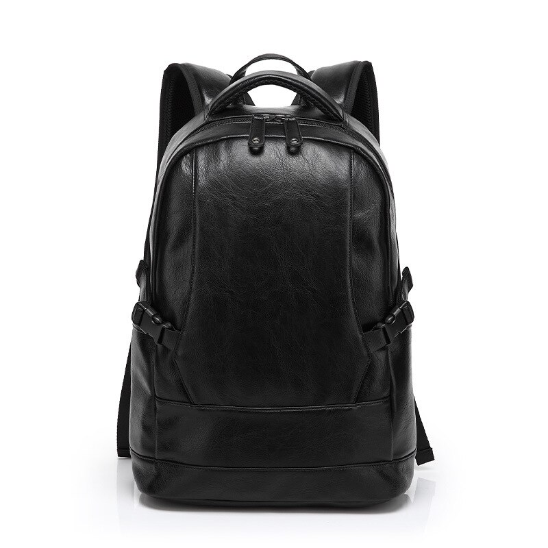15 inch Men Leather Laptop Backpack Black Waterproof School Bag Luxury Large Capacity Travel Backpack: Default Title