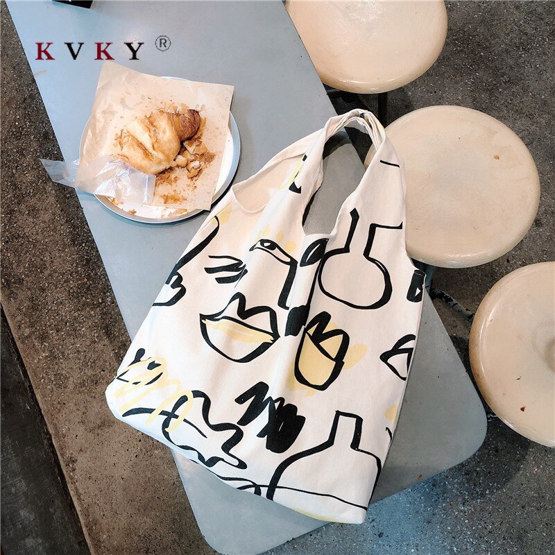 Women Shopping Bag Grocery Simple Print Letter Large Capacity Casual Canvas Wild Canvas Cotton Ecobag Totes Sac