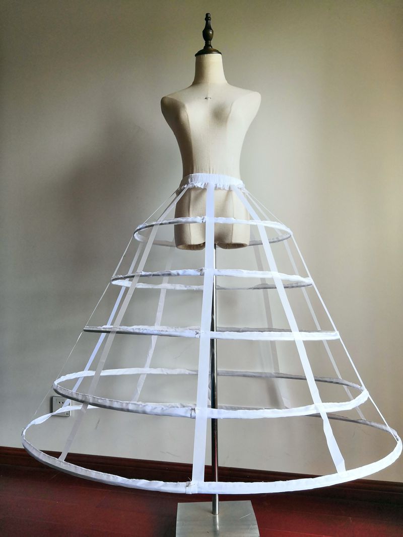 Accesorios de boda bajo falda para mujer, 5 aros, ancho, Vestido de crinolina, largo: Blanco