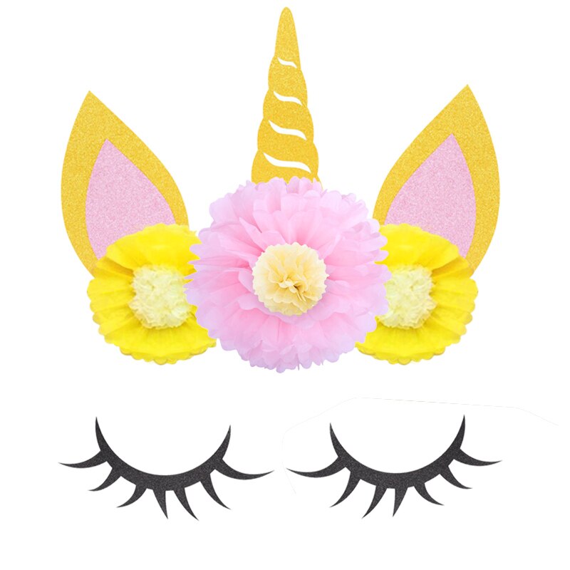 Pompon en papier licorne en forme de fleur | Oreilles licorne en corne, bricolage de décoration d'arrière-plan pour fête mariage, décoration de chambre d'anniversaire d'enfants: 2