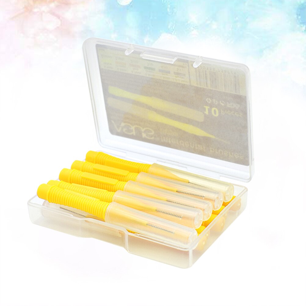 1 Set of 10pcs Interdental Brushes Between Teeth Floss Pick Care Brushes (Yellow)