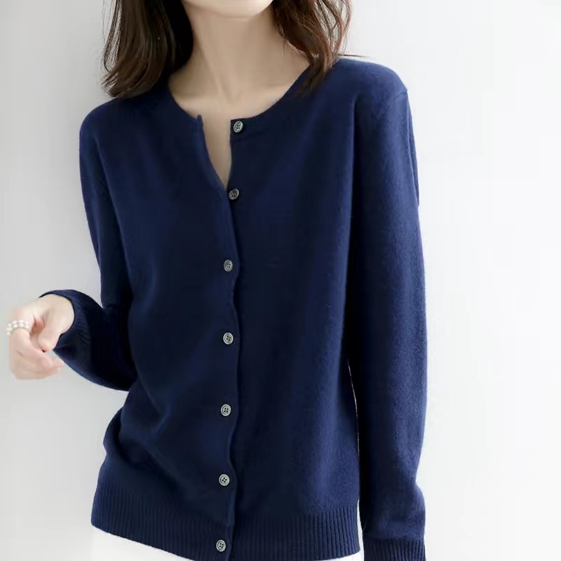 Cárdigans para mujer, suéter con cuello redondo, cárdigans tejidos de Cachemira para primavera y otoño, suéteres lisos de un solo pecho para mujer DF4934