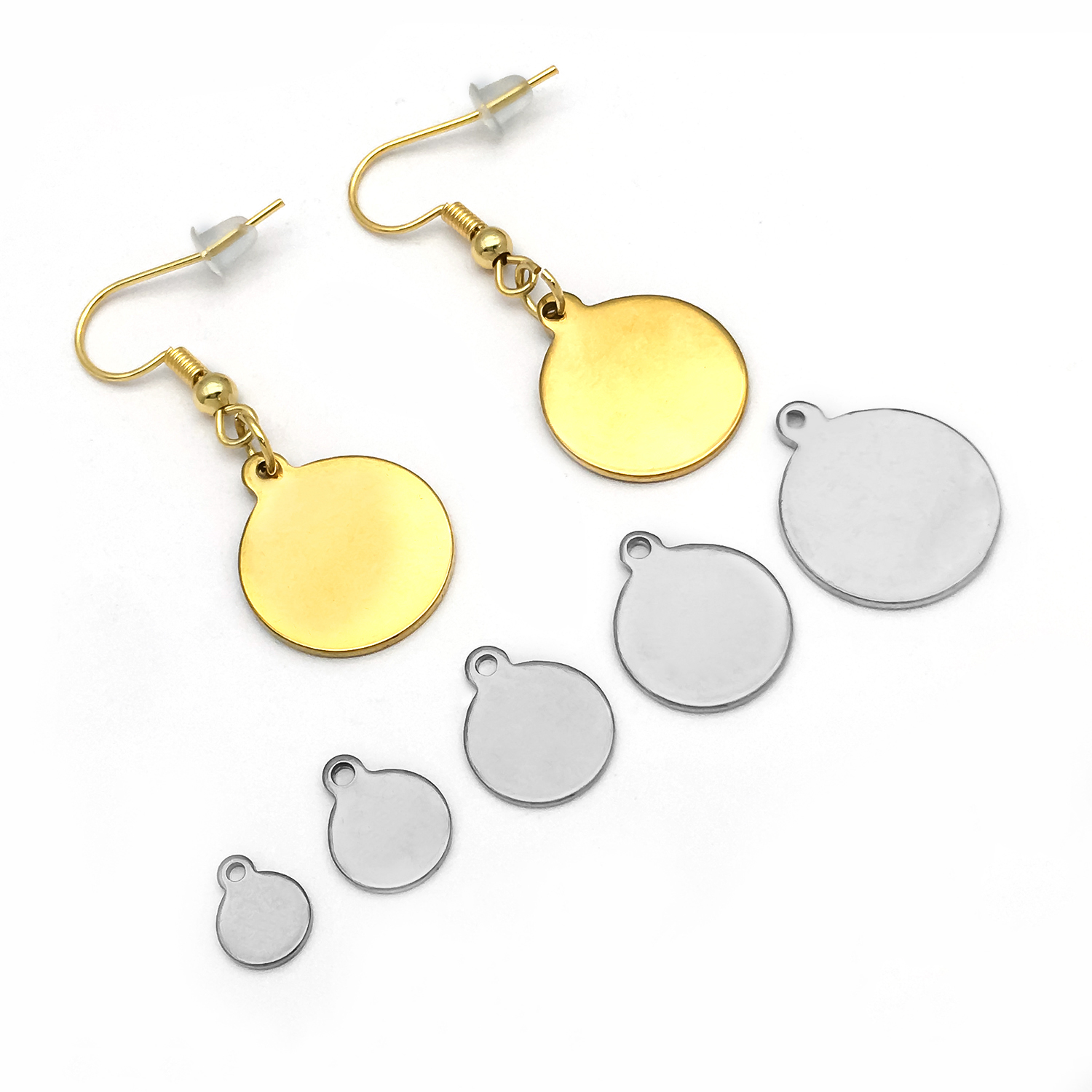 10 st rostfria berlocker runda tomma skivor metallhängen för gör-det-själv armband halsband örhängen smyckestillverkning tillbehör