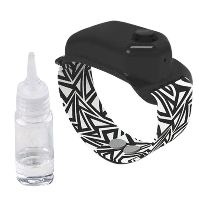 Hand Sanitizer Dispensing Portable Bracelet Wristband Wearable Hand Sanitizer Dispenser Pumps Soap Dispenser 10ML: Black with bottle