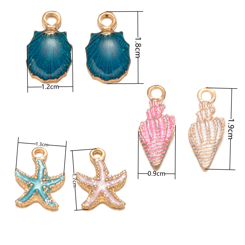 10Pcs/Lot Ocean Starfish Conch Seashell Enamel Charms Pendants For DIY Jewelry Making Birthday Wedding Party Favor