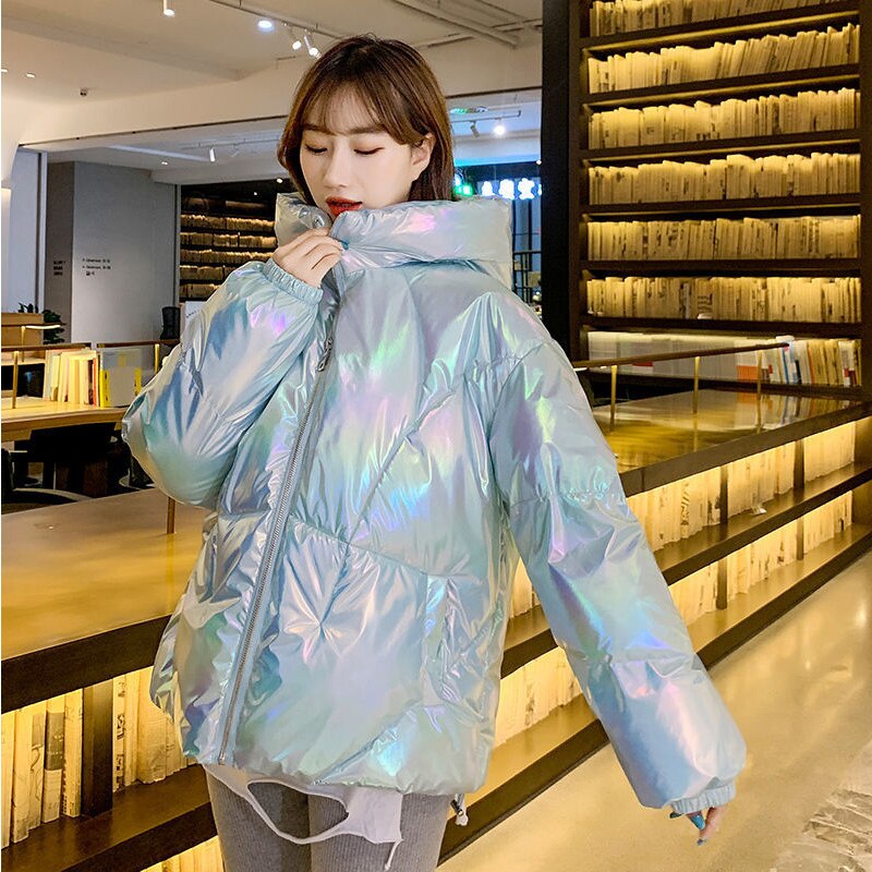 Parkas de Invierno para mujer, abrigos de tela brillante Tie Dye, chaquetas gruesas y cálidas con capucha, Parkas con cremallera con bolsillo acolchado, prendas de vestir frías