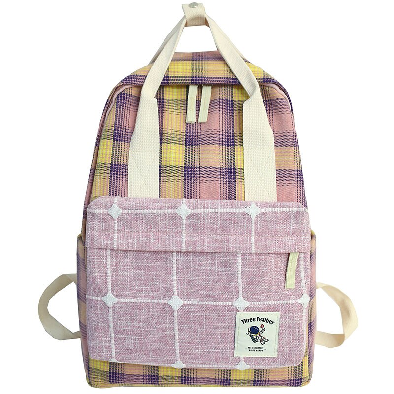 Femminile plaid Carino Zaino A Righe Donne della Tela di Canapa Del Sacchetto di Scuola Vintage ▾ Ragazza Kawaii Zaino Harajuku Signore di Lusso Borse alunno libro: rosa