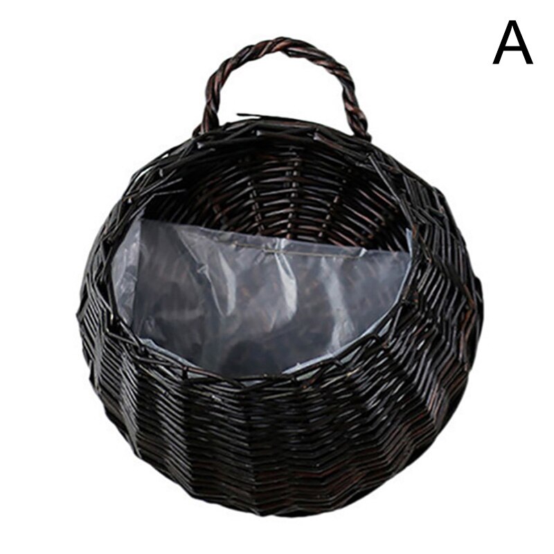 Rieten Muur Opknoping Bloemenmand Bird's Nest Bloem Pot Voor Bloem Rotan Handgemaakte Rieten Rustieke Stijl Thuis Opslag Decoratie: black 22cm