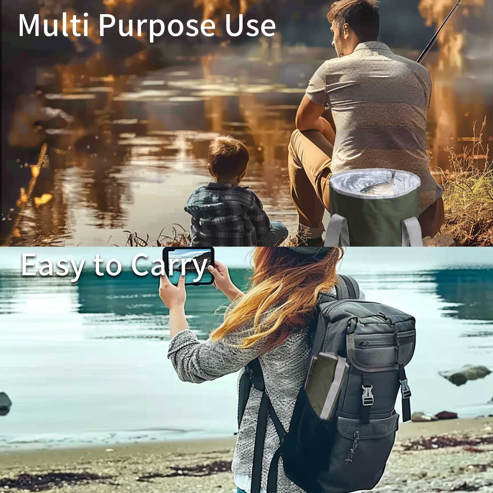 Cubo plegable portátil de 20L, contenedor de agua al aire libre para acampar, pesca, viaje, bolsas de agua impermeables, suministros de accesorios de pesca