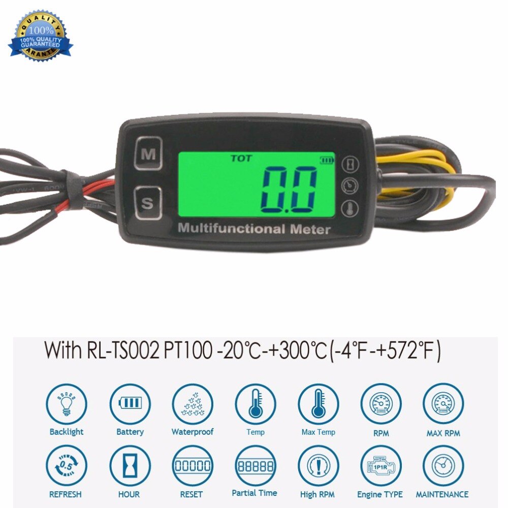 Digital LCD tachometer hour meter thermometer temperature for gas UTV ATV outboard buggy tractor JET SKI paramotor