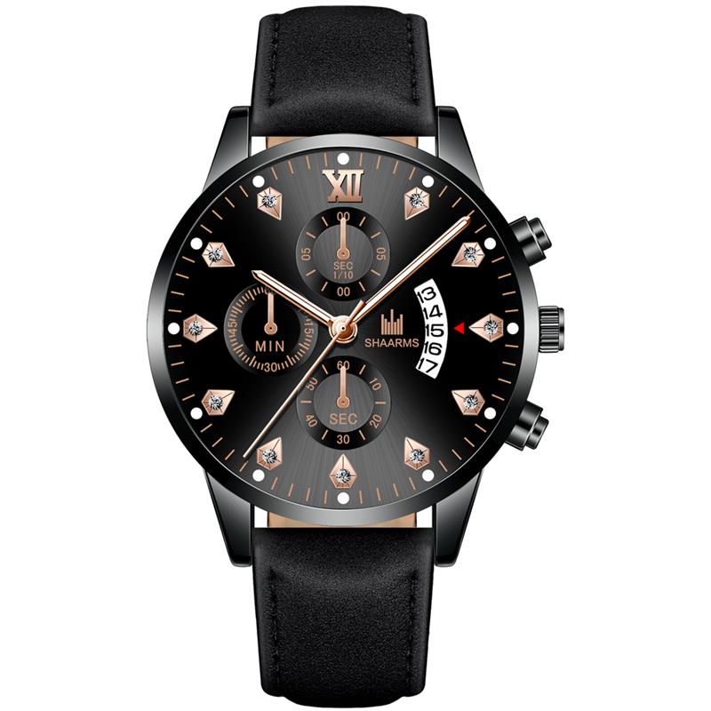 SHAARMS hommes montre bracelet en cuir Quartz montre-bracelet Date horloge Sport montres Relogio Masculino: G