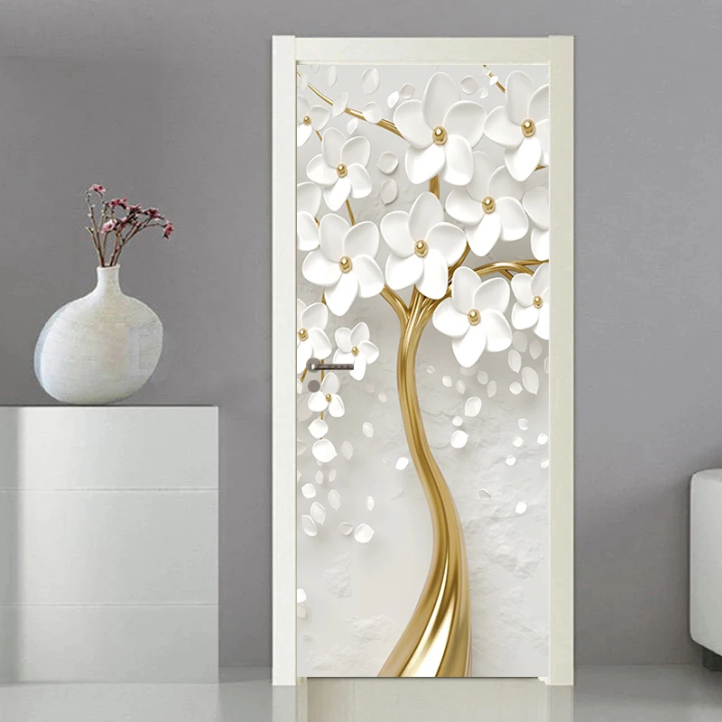 Deursticker Moderne sticker Cover Wallpaper Home Entrance Ornament Entree Decoratie Zelfklevende foto op de koelkast Bloemen: Sky Blue / Overigen