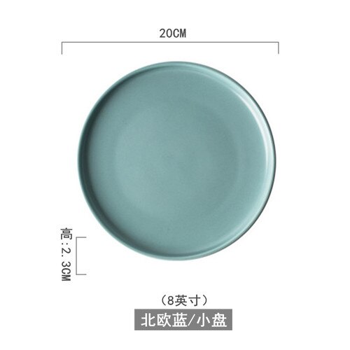 Nordic Servies Keramische Plaat Creatieve Persoonlijkheid Matte Glazuur Westerse Voedsel Plaat Ontbijt Plaat Salade Grote Steak Plaat: 8 inch Blue