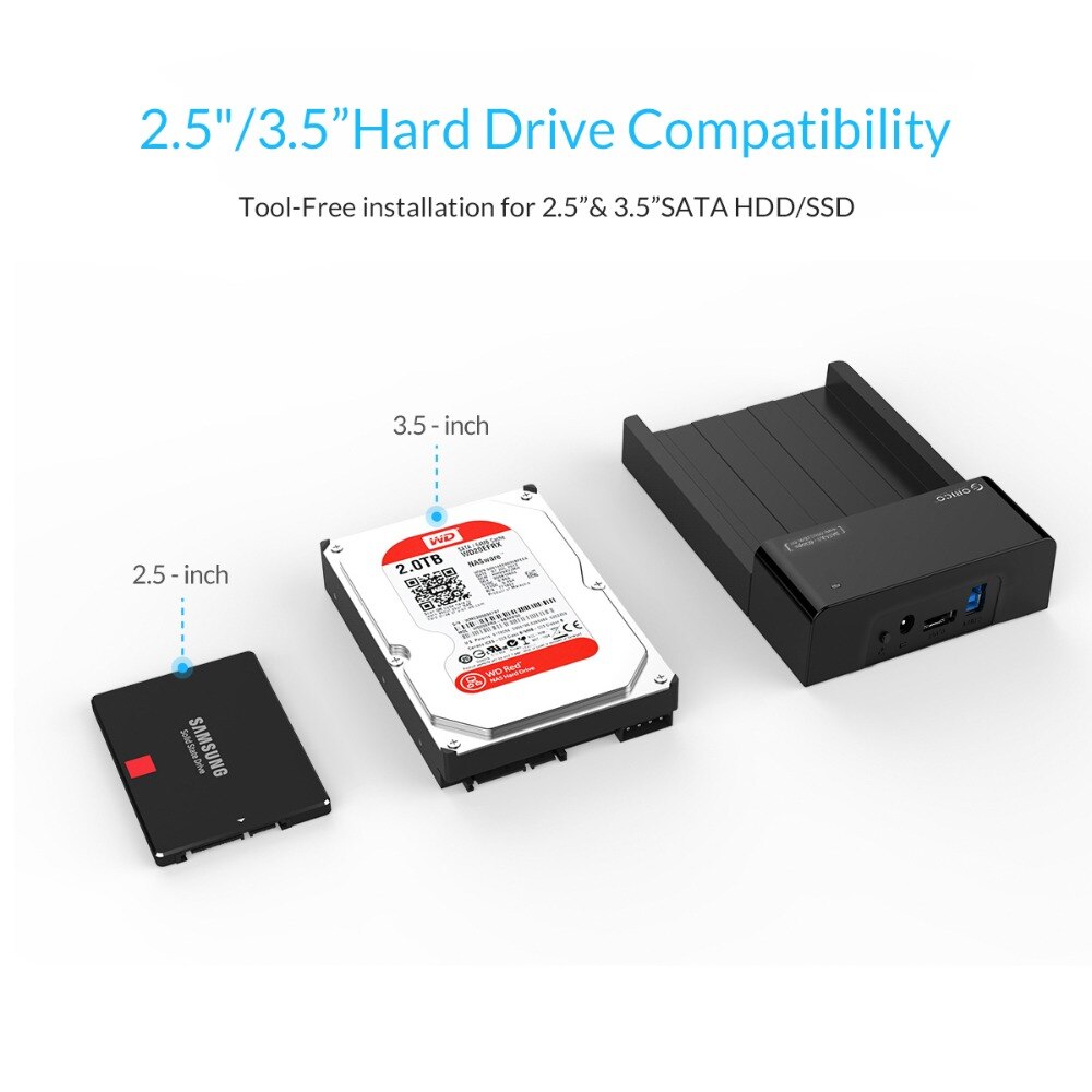 ORICO USB 3.0 & eSATA 2.5" & 3.5"SATA Hard Drive Docking Station Tool Free for 2.5 inch and 3.5 inch HDD-Black(6518SUS3-V2)