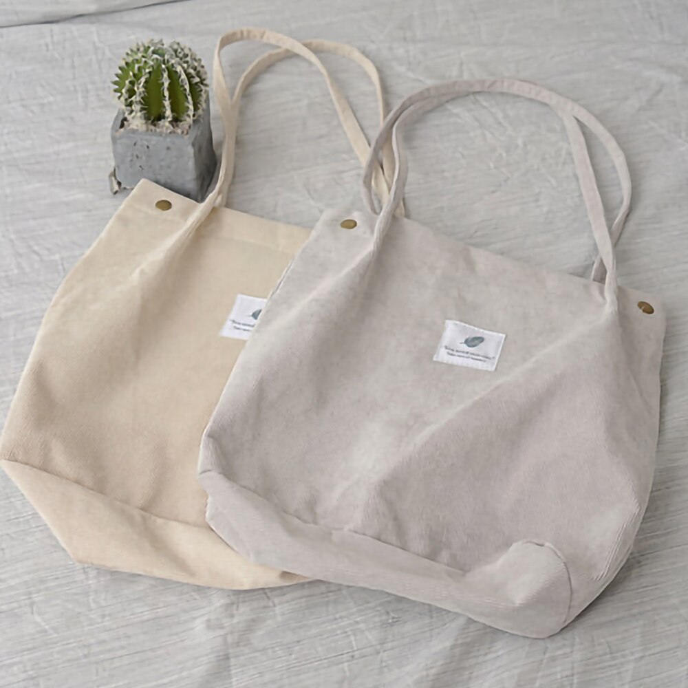 Bolso de pana para mujer, bolsa de compras de tela de lona, bolsa de lona ecológica, bolso de hombro de algodón de gran capacidad, bolsa de compra reutilizable