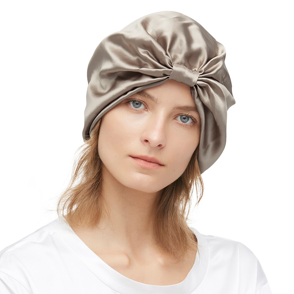 LILYSILK Silk Sleep Cap Classic Pleated Hair One Size Women: Taupe