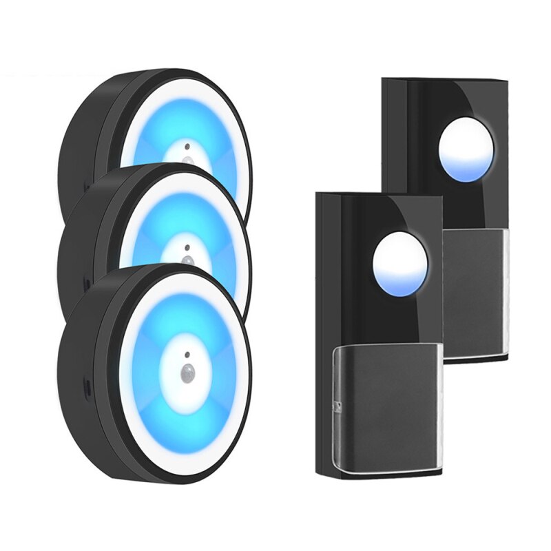 USB Powered IP55 Waterproof Wireless Smart Doorbell Door Bell Ring Chime Call 433MHZ LED Night Light Home Plug-Free For Home: B2 button 3 receiver