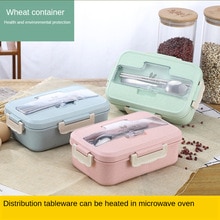 Microwave Lunch Box Wheat Straw Dinnerware Food Storage Container Children Kids School Office Portable Bento Box