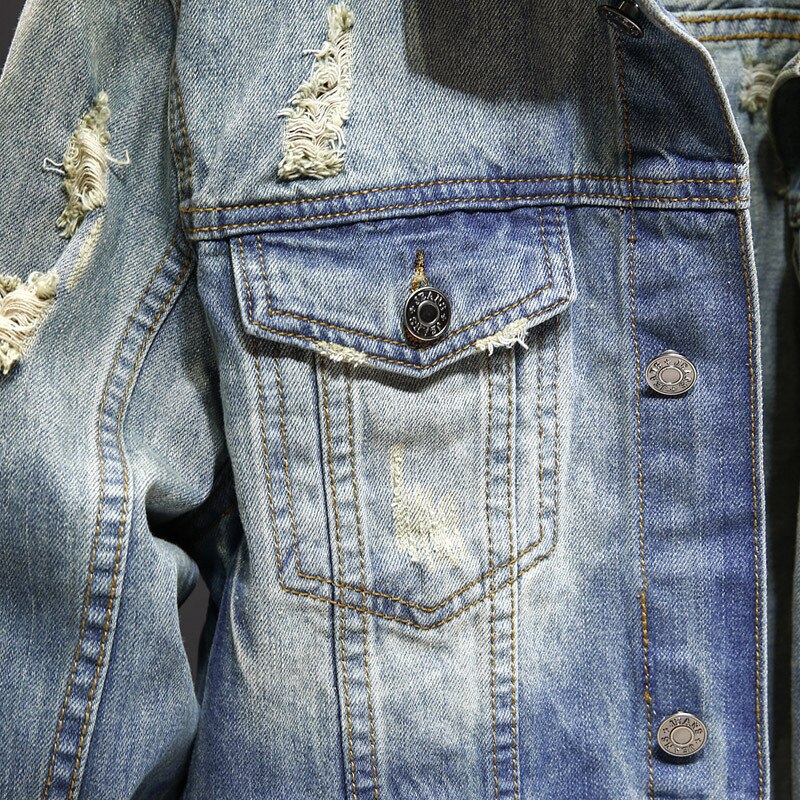 Denim Jackets Men Cowboy Slim Fit Bomber Jacket Men's Ripped Jean Jacket Hip Hop Streetwear Tops Jaqueta Jeans Masculina S-3XL