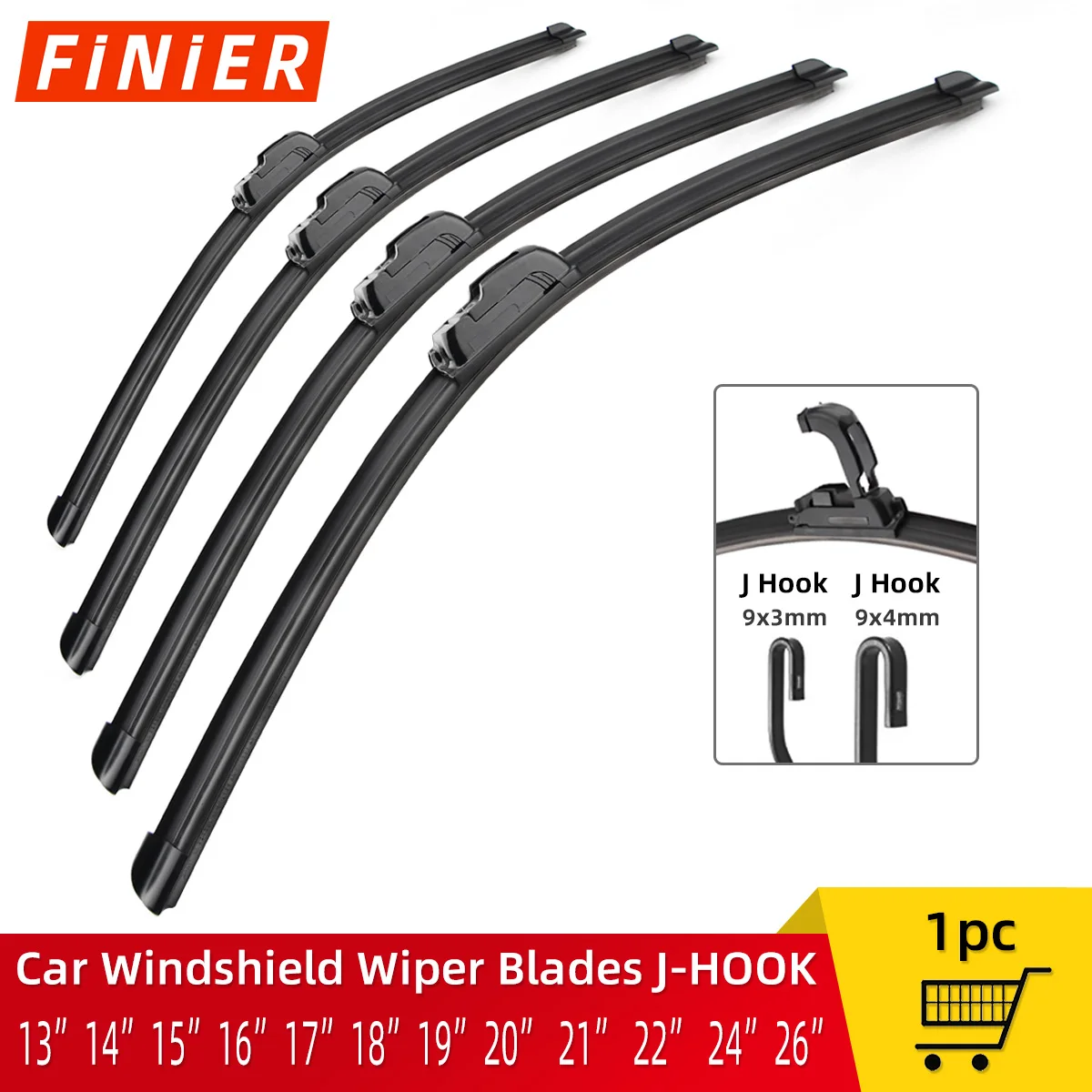General J U Hook-limpiaparabrisas Universal para coche, accesorios de goma para parabrisas de 14, 16, 17, 18, 19, 20, 21, 22, 24 y 26 pulgadas