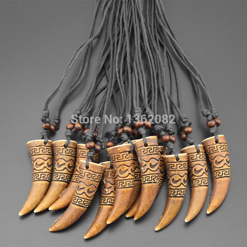 Lot 12pcs Cool boy men's Imitation Bone Carving totem Wolf Tooth Charms Pendants Amulet Necklace MN334