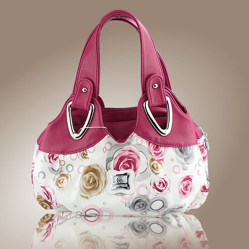 Korean handbag beautiful Women PU leather Bag Tote Bag Printing Handbags many style Satchel MM5: Red Red Rose