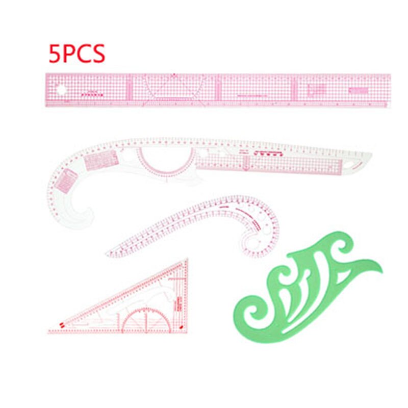 Fransk kurve sysett sy linjal multifunksjonell syverktøy kutte linjal klær prøve metrisk målestokk: 5 stk sett