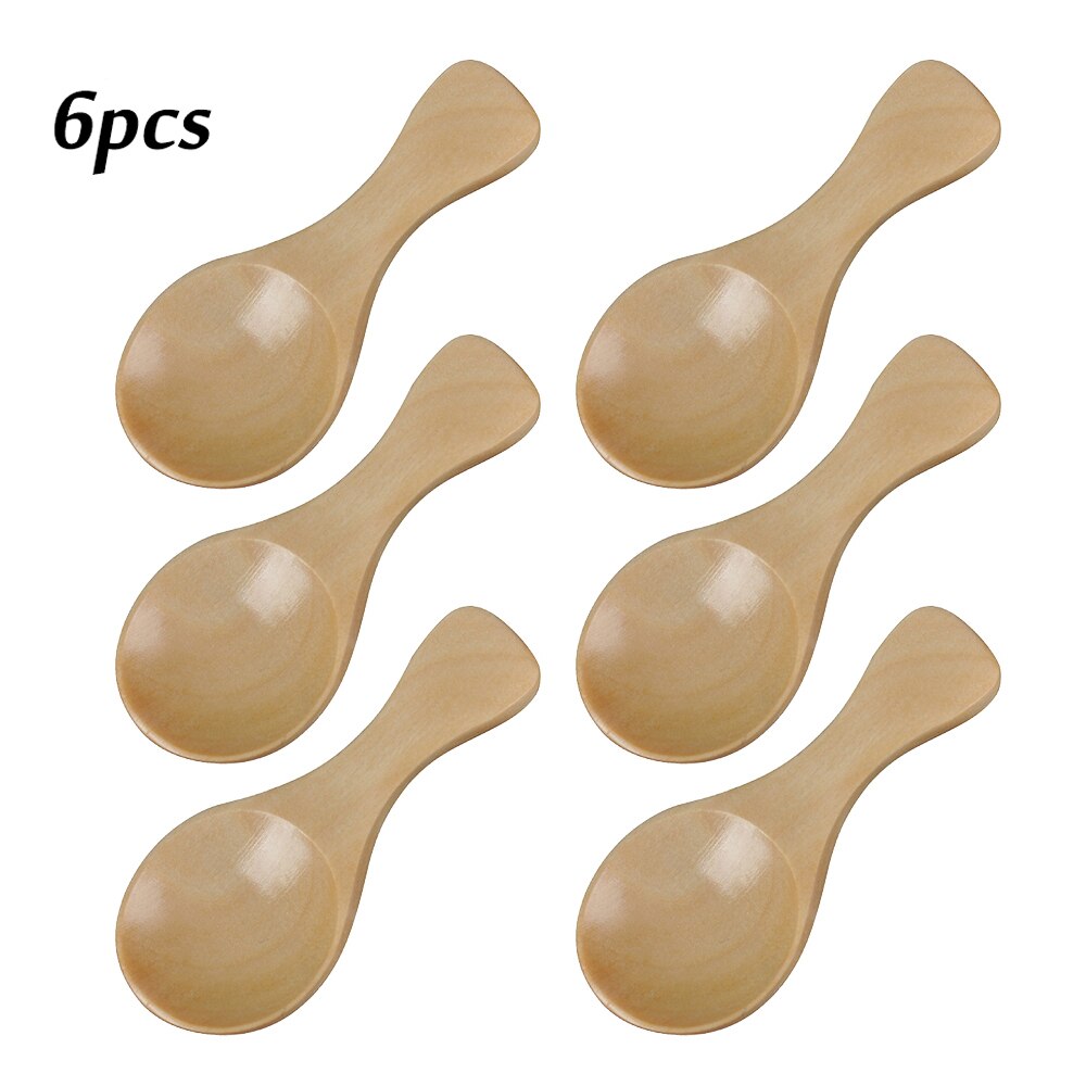 6 Pcs Wooden Condiments Seasoning Spoon Small Solid Wood Sugar Tea Coffee Jam Scoop Cooking Tool Kitchen Gadgets