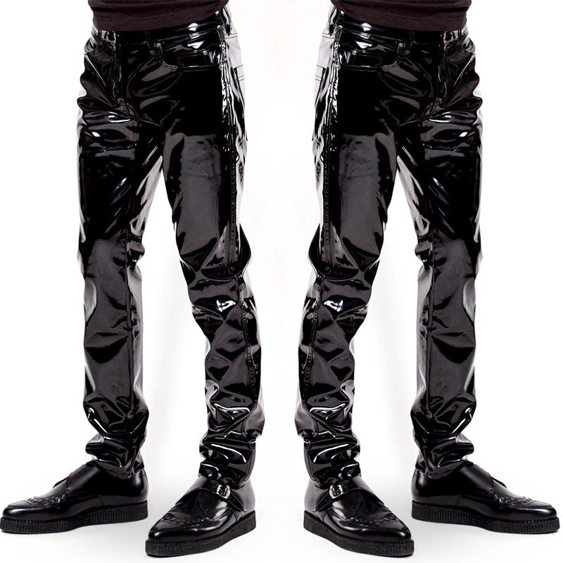 Pantalones para hombre, pantalones pitillo de charol especial, ropa de rendimiento, pantalones modernos para motocicleta, mallas casuales para club nocturno