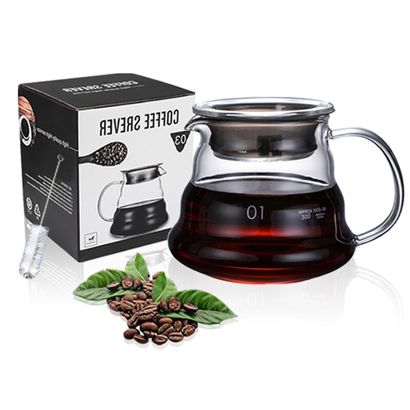 V60 300CC Kaffee Server mit pinsel, Glas Palette Kaffee Karaffe, borosilikatglas Karaffe für Gießen Über Kaffee Maker Microwa: 300cc brush