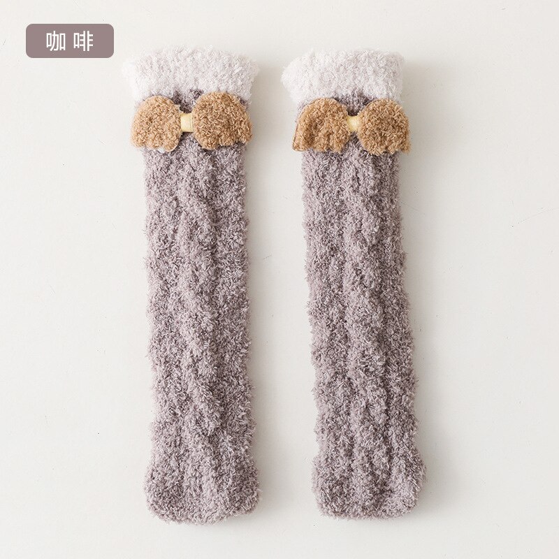 Nette Winter Warme freundlicher Socken Dicken Korallen Vlies Stich FlüGel Baby Socken Knie Höer Boden Socke für Weihnachten Neue jahre: Kaffee