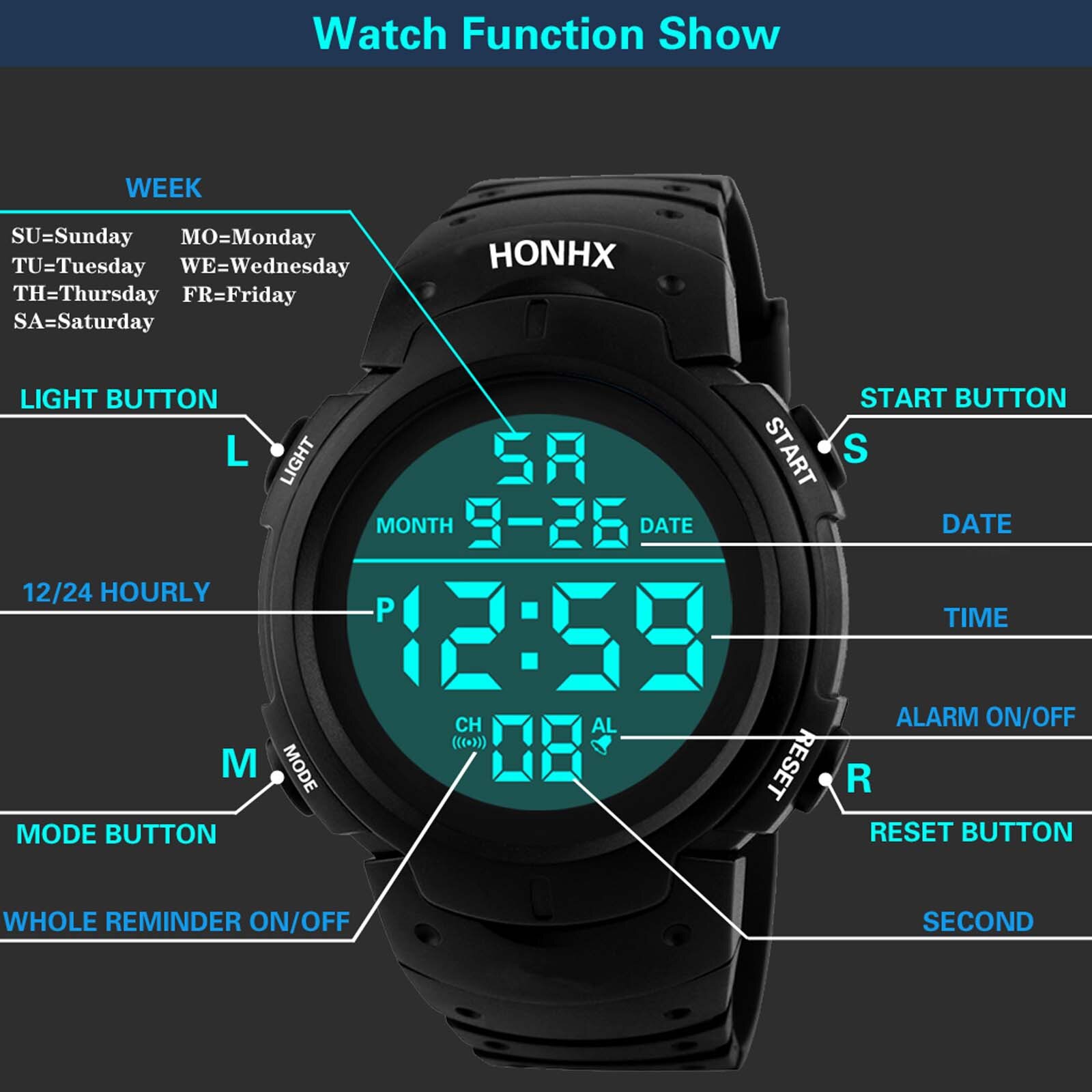 Sports Watches 50M Waterproof LED Digital Watch for Men Resin Dial PU Strap Clock Relogio Masculino Digital Watch
