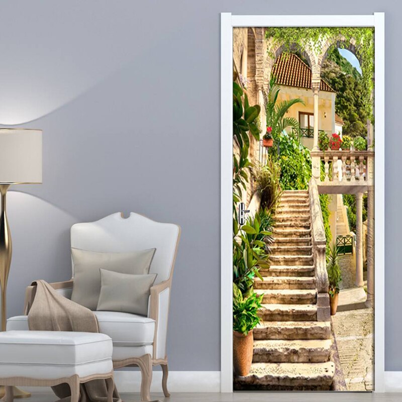 Seaside Town Scenery Door Decals Window Vinyl Sticker Allah PVC Self-adhesive Wallpaper Home Decoration Removable Mural Poster