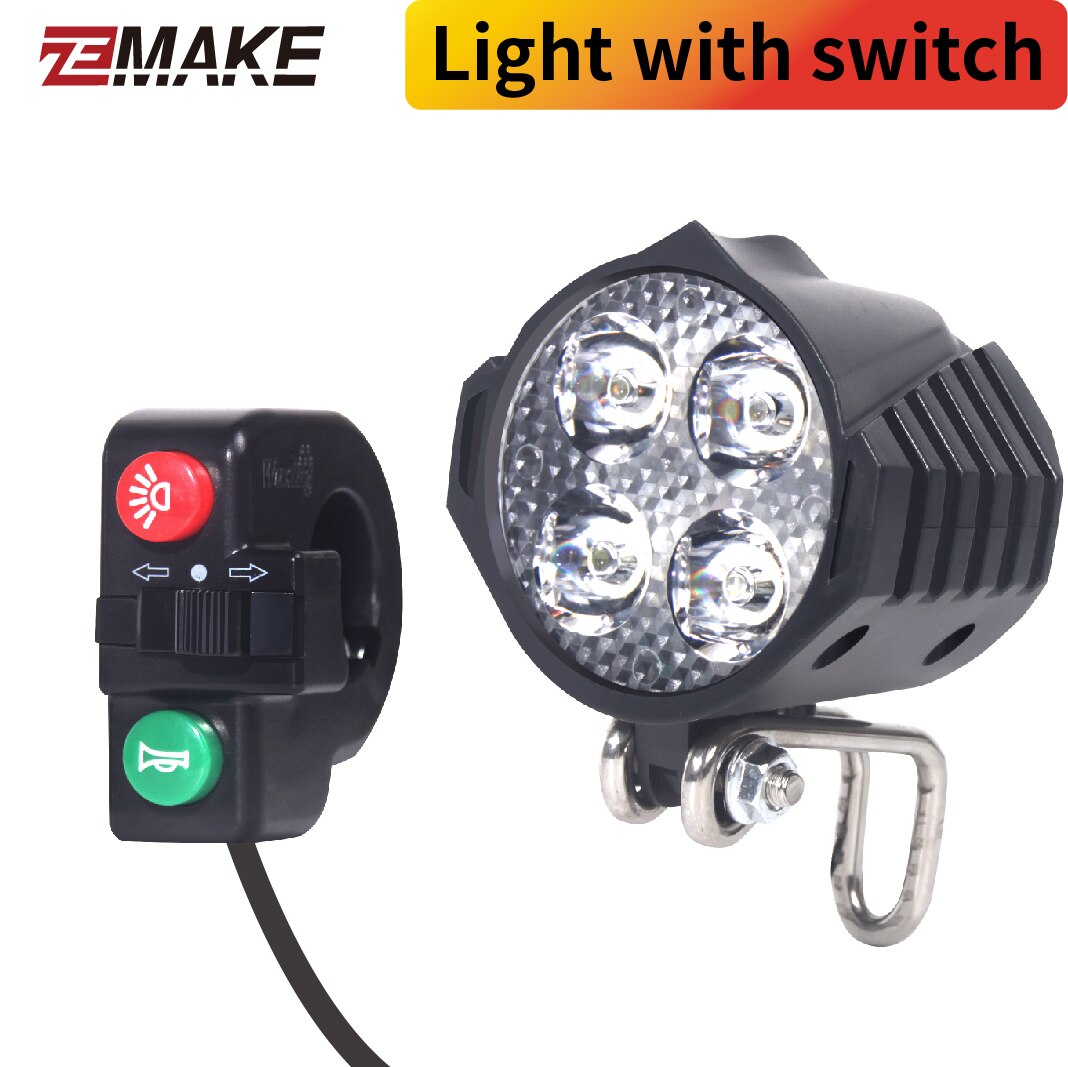 Elektrische Fiets 24/36/48V/60V Koplamp Voor Staart Achter Waarschuwingslichten Led Night spotlight Koplamp Fietsen Ebike Zemake: Light with switch