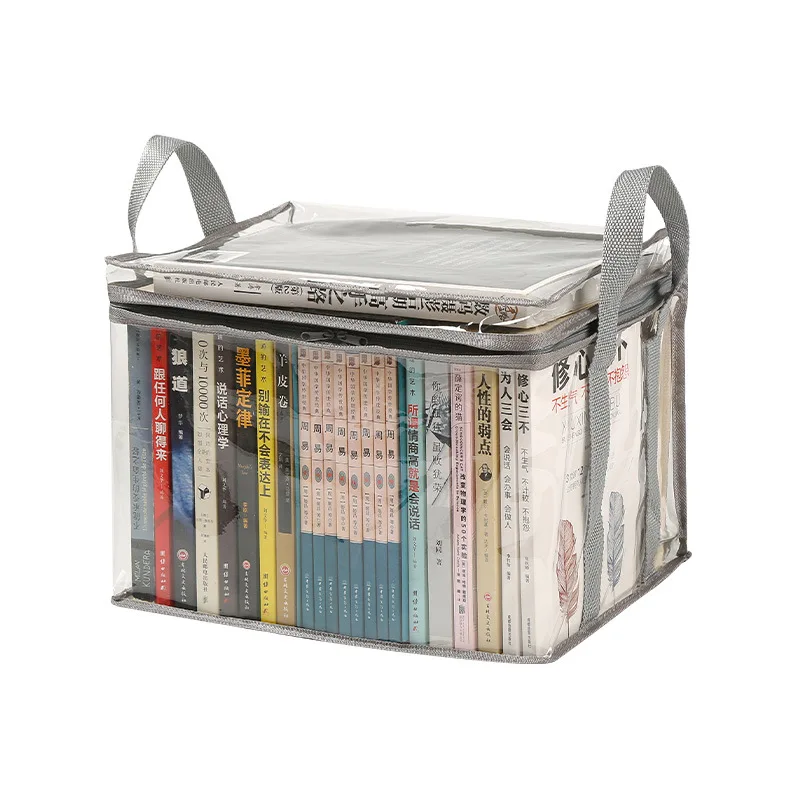 Foldable Book Box, Student Dormitory Classroom Book Organizer, Transparent Waterproof Home Book Storage Box: grey