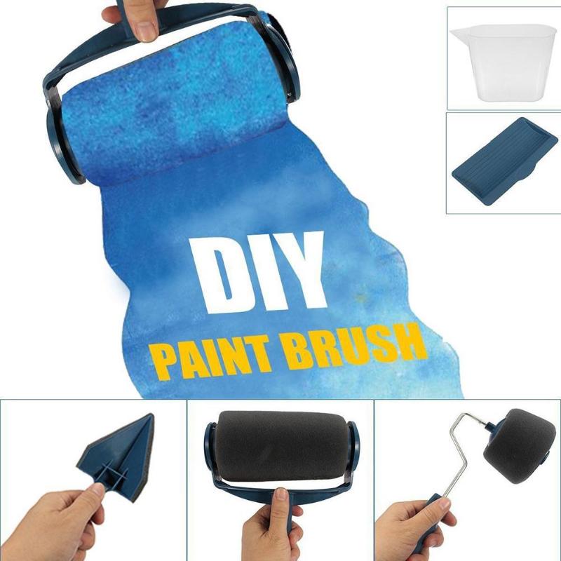 Durable 8 Uds Set de herramientas de pintura corredor de pintura Pro herramientas para rodillo Set flocado Edger Oficina habitación rodillo de pintura mural pincel de pintura