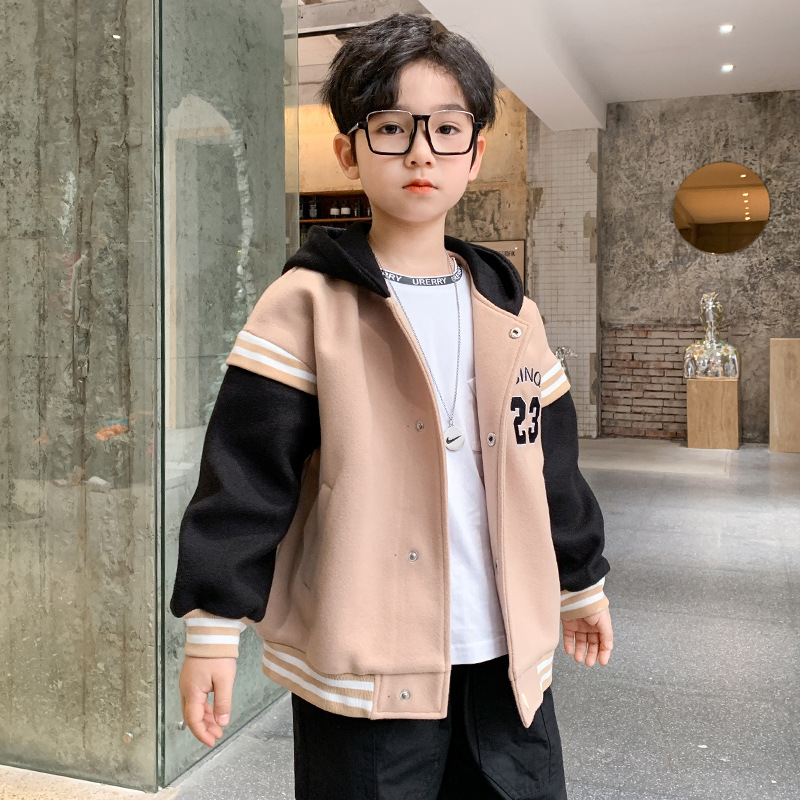 Cappotto con cappuccio da bambino autunno inverno 8 10 12 anni cappotto di lana addensato per bambini: Cachi / 6