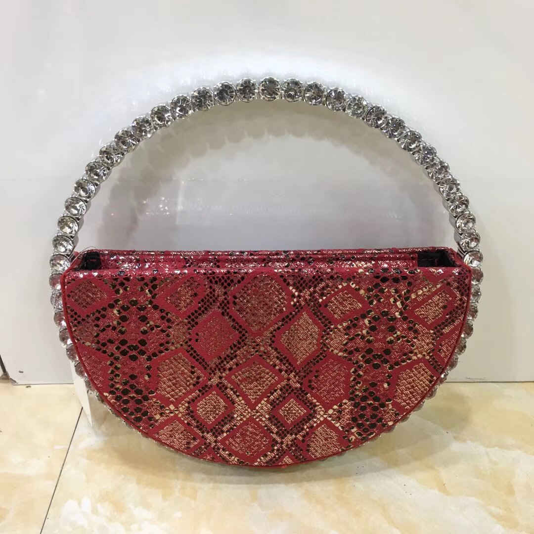 Bolso de noche Circular con diamantes de imitación para mujer, bolsa de mano con asa redonda, colorida, PARA CENA: red snake skin