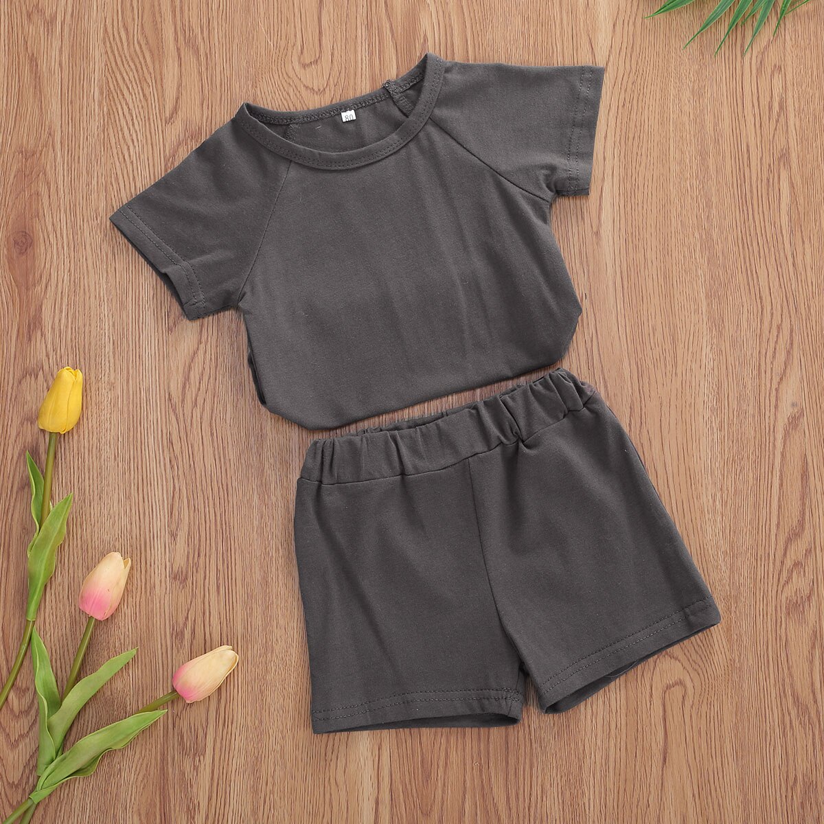 Kids Baby Jongens 2-Delige Outfit Set Zomer Mode Korte Mouw Effen Kleur Top En Shorts Set 1-5Years