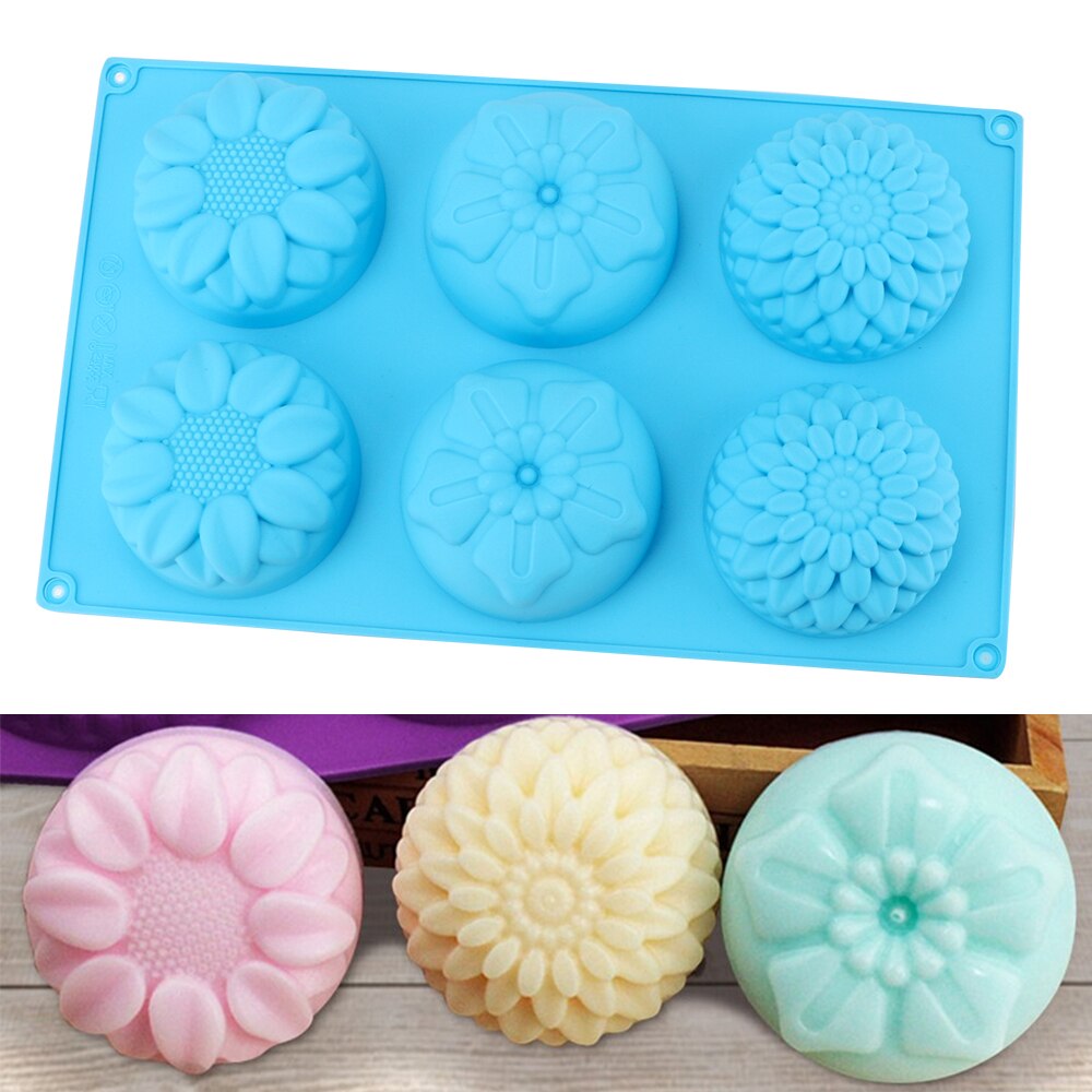 4 Cavity 3D Handmade Silicone Soap Mold Massage Soap Making Tools Resin Crafts Oval Soap Moulds: Flower Blue