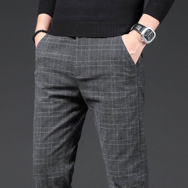 Lente herfst heren casual broeken merk zakelijke broeken herenkleding katoenen formele broeken heren: Grijs / 30