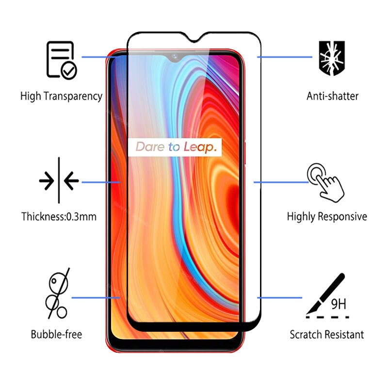 2pcs full cover glass realme c 3 glass screen protector for oppo realme realmi c3 3c phone Protective Film Cover realmec3 6.5''