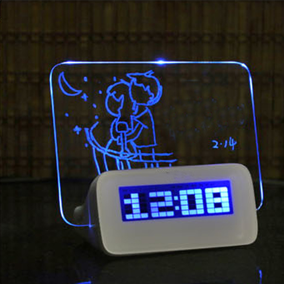 Réveil numérique Fluorescent LED, avec panneau de messages USB, 4 ports Hub, horloge de Table et de bureau avec calendrier bleu pour la maison