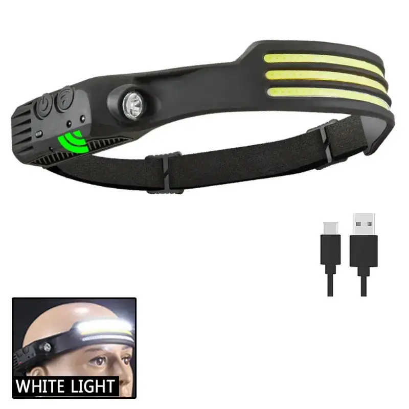 COB LED-sensorkoplamp Inductiezaklamp Ingebouwde batterij USB Oplaadbaar Waterdicht Kamperen Vissen Buitenlantaarn Zaklamp: GRIJS