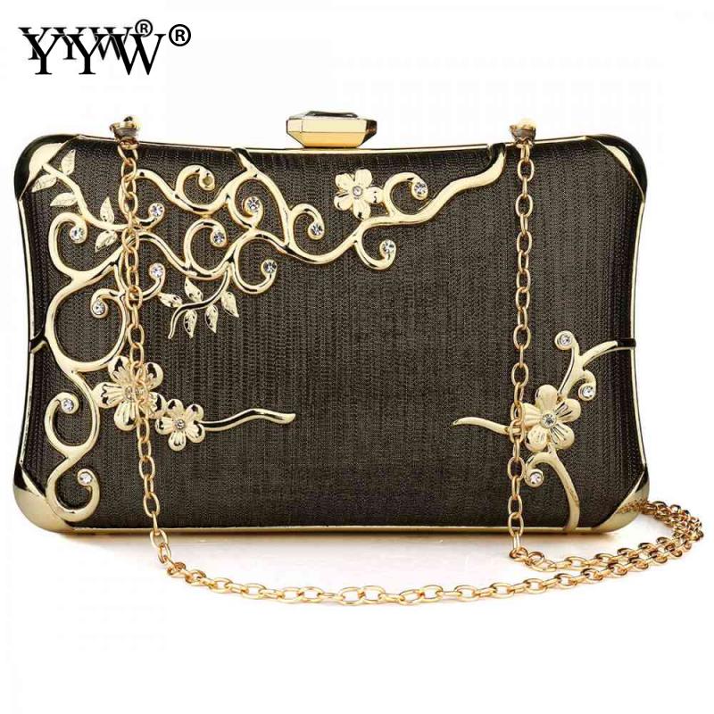 YYW Clutch Evening Bags For Women Crystal Rhinestone Clutches Purse Famale Handbag Flower Crossbody Bag