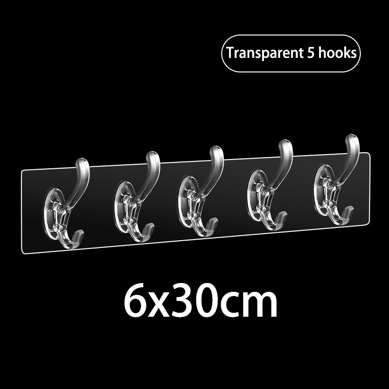 Transparante Zelfklevende Kapstok Wandmontage 3/5/6 Standaard Haken Muur Kapstok Hangers Voor Badkamer Keuken Closet organizer: Light Grey