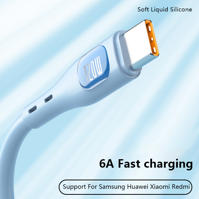 120W 6A USB C Fast Charging High-Speed Data Transfer Cable USB A to USB C Cable Soft Liquid Silicone Android Phone Accessories