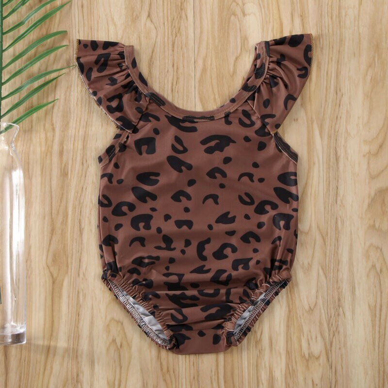 Spædbørn børn baby piger leopardprint i ét stykke ærmeløst svømmekostume badedragt badetøj børn piger outfits 0-5y