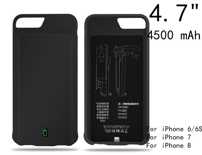 7000 mAh Carregador de Bateria Case Para iPhone à prova de choque 7 8 6 6 S Plus Caso Charing Bateria Banco de Alimentação Externa capa de Silicone de Volta: I7-Black