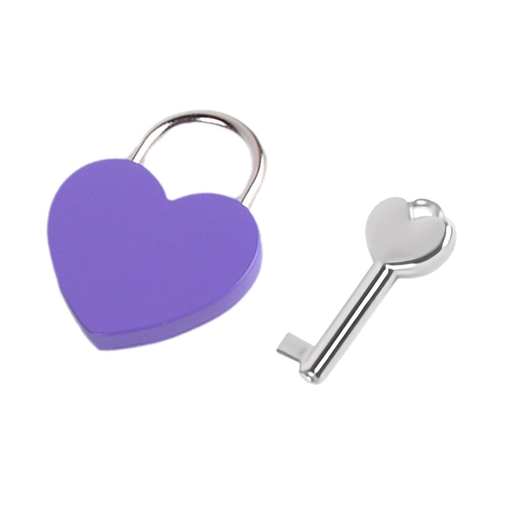 Antieke Stijl Hartvorm Hangslot Vintage Lock Roze Romantische Mooie Dagboek Hangsloten Sleutel Slot Met Sleutel: Purple